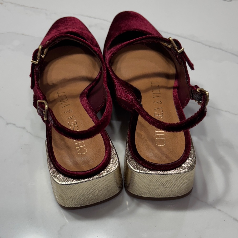 Chelsea & Violet Burgundy Velvet Heels - Picture 5 of 10